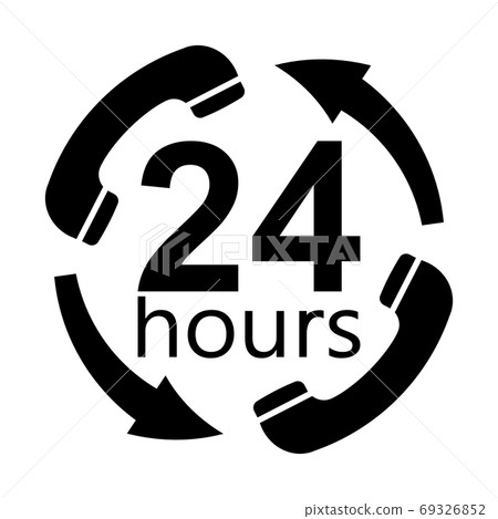 Round the clock service support working, vector black icon handset arrows 24 hours day, round clock 69326852