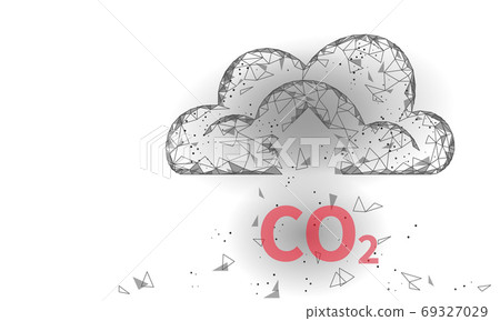 Carbon dioxide CO2 ecology problem eco concept. Renewable organic gas 3D render. Science biofuel chemistry biotechnology polygonal climatic greenhouse effect technology vector illustration 69327029