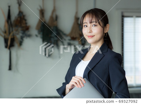 Business woman with a personal computer 69327092