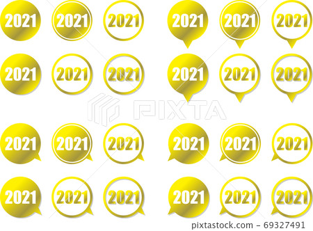 2021 golden letters on a gradation circular balloon, a variation set with arrow directions and shadows 69327491