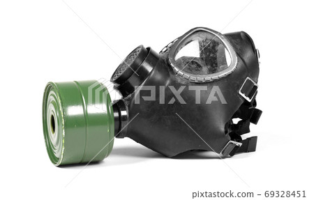 Vintage gasmask isolated on white - Green filter 69328451
