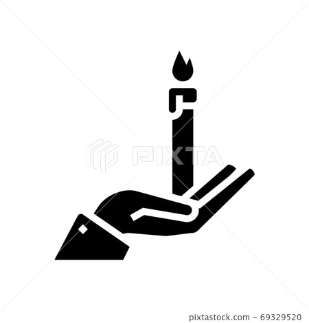 hand holding burning candle glyph icon vector isolated illustration 69329520