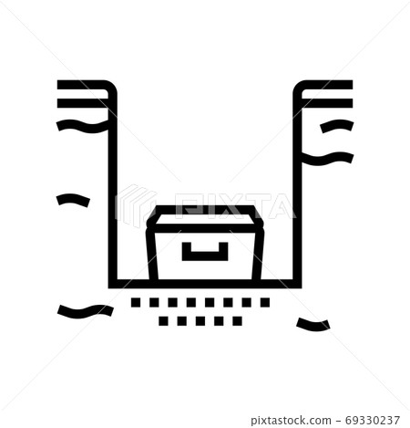 coffin in burial pit line icon vector isolated illustration 69330237