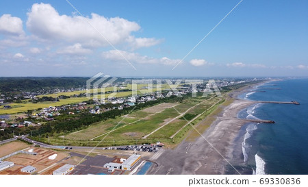 Aerial view of Tsurigasaki coast surfing beach Aerial view of Tsurigasaki coast surfing beach 69330836