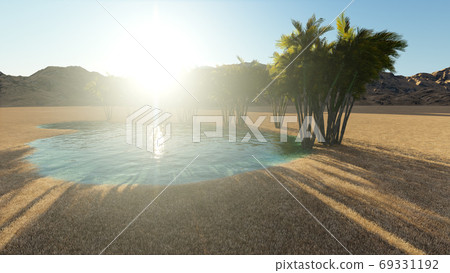 3d rendering - Oasis in the desert 69331192