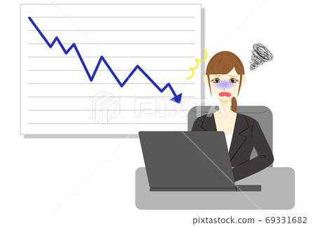Personal computer female office worker stock down Personal computer female office worker stock down 69331682