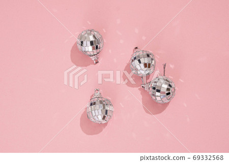disco ball pattern on pink background. 90s retro party concept. 69332568