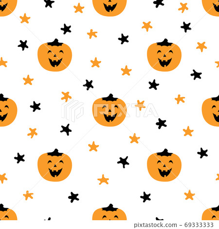 Cute colorful pattern with pumpkin and stars&hellip;. - Stock Illustration
