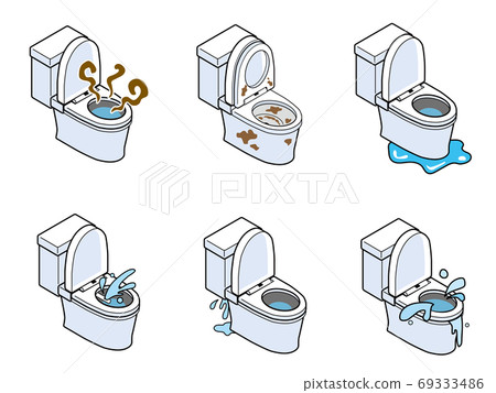 Illustration set of Western-style toilet troubles Illustration set of Western-style toilet troubles 69333486