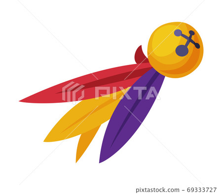 Ball with Colored Feathers Toy for Cats, Pet Stuff Cartoon Style Vector Illustration on White Background 69333727