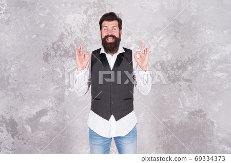 Be OK today. Happy hipster with mustache and beard Be OK today. Happy hipster with mustache and beard 69334373