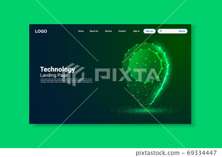 Green location icon lines landing page, triangles and particle style design, vector, illustration, eps file 69334447
