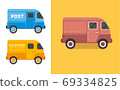Vintage Van vector illustration. Old style delivery of food truck, compact city car. 69334825