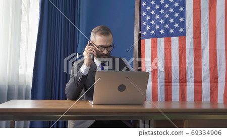 Portrait of smiling business vintage white man, Caucasian person 69334906