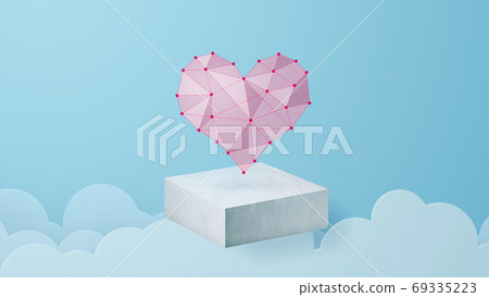 超現實主義-漂浮平台上的多邊形心形 69335223