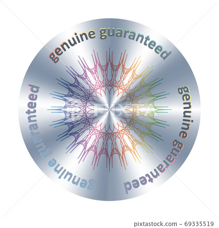 Genuine guaranteed metallic round hologram realistic sticker, sign, icon, emblem, badge. Vector genuine element for product quality guarantee and label design. 69335519