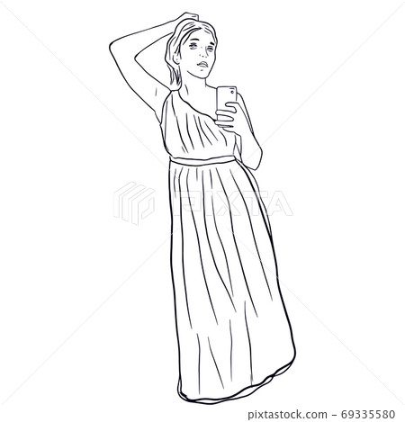 Outline sketch of girl in long dress make photo Outline sketch of girl in long dress make photo 69335580