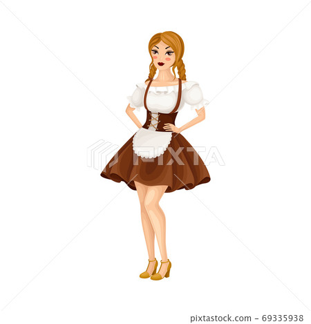 Young Female Dressed in Traditional German or Bavarian Costume with Apron Vector Illustration Young Female Dressed in Traditional German or Bavarian Costume with Apron Vector Illustration 69335938