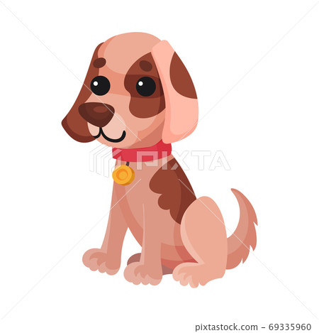 Sitting Dog with Spotted Coat and Collar as Domestic Animal Vector Illustration 69335960