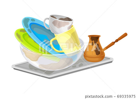 Pile of Dirty Dishes and Utensils with Plates and Cups Vector Illustration Pile of Dirty Dishes and Utensils with Plates and Cups Vector Illustration 69335975