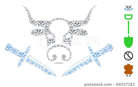 Cow Butchery Knives Recursion Collage of Self... - Stock Illustration ...