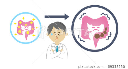 因便秘而患有健康小腸的醫生的插圖圖像 因便秘而患有健康小腸的醫生的插圖圖像 69338230