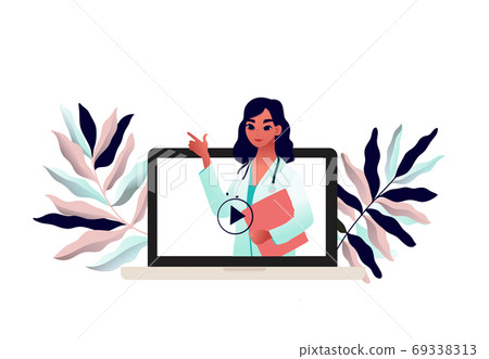 Young beautiful woman doctor. Covid-19 Prevention recommendation. Young beautiful woman doctor. Covid-19 Prevention recommendation. 69338313