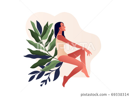 Beautiful woman in swimming suit. Body positive, illustration for lingerie design, Beautiful woman in swimming suit. Body positive, illustration for lingerie design, 69338314