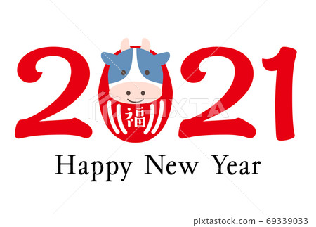 2021 Ox New Year's card-Daruma white background 69339033