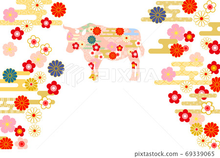 2021 Ox New Year's card-pink Japanese pattern cow 69339065