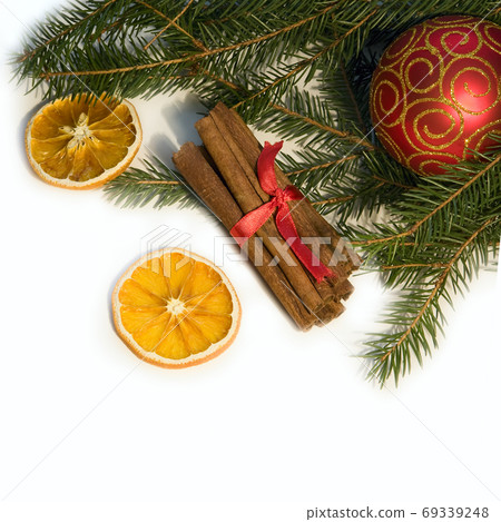Christmas red ball, twig of fir 69339248