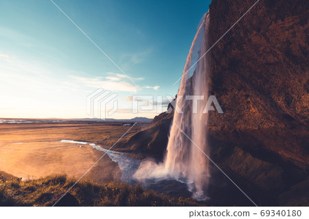 Seljalandfoss waterfall in sunset time, Iceland Seljalandfoss waterfall in sunset time, Iceland 69340180