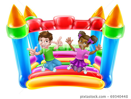 Bouncy House Castle Jumping Girl Boy Kids Cartoon 69340448