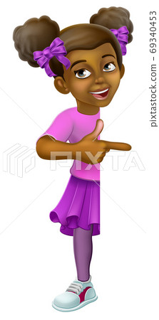 Black Girl Cartoon Child Kid Pointing Sign 69340453