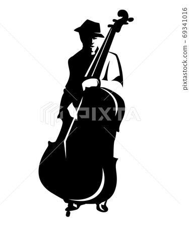 black vector outline of male musician performing jazz solo at contrabass black vector outline of male musician performing jazz solo at contrabass 69341016