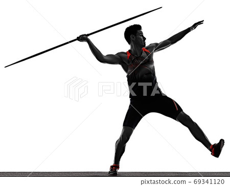 young man athletics Javelin athlete isolated white background 69341120