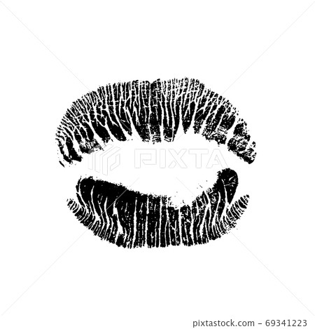 Lips track print. Stamp of mouth isolated on white background. Vector illustration. 69341223