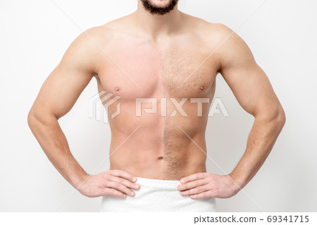 Man with bare-chested before and after waxing hair Man with bare-chested before and after waxing hair 69341715