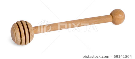 Wood Stir Stick with Honey Isolated on White Background. Wood Stir Stick with Honey Isolated on White Background. 69341864