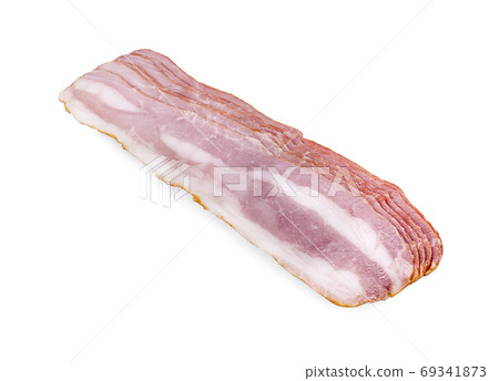 Fresh sliced bacon on white background Fresh sliced bacon on white background 69341873