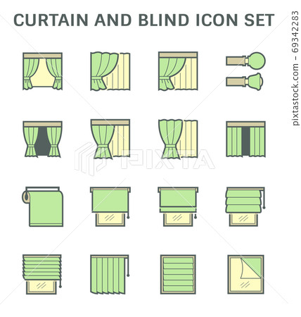 Curtain blind and interior decoration material vector icon set design. 69342283