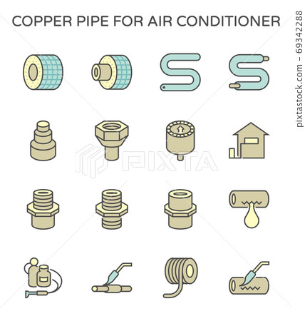 Air conditioner installation tool vector icon set design, editable stroke. 69342288