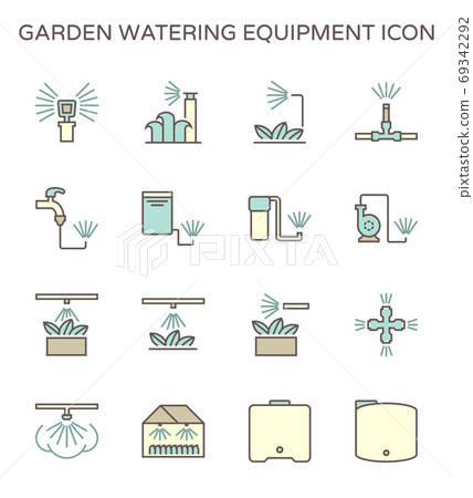 Garden watering equipment and sprinkler icon set for automatic sprinkler system graphic design element, editable stroke. Garden watering equipment and sprinkler icon set for automatic sprinkler system graphic design element, editable stroke. 69342292