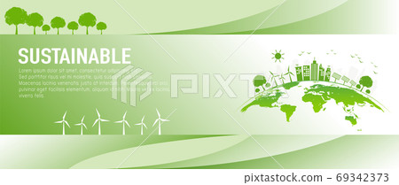 Banner design for sustainable development and eco friendly concept with green city 69342373