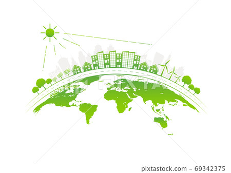 Sustainable development with Solarthermic roofs city on earth 69342375
