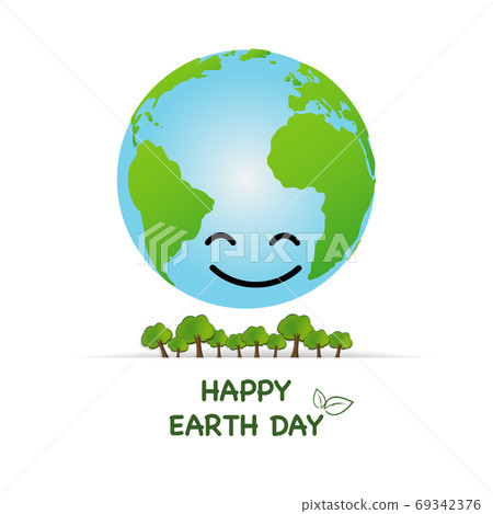 Happy Earth day celebration concept with world smile face 69342376