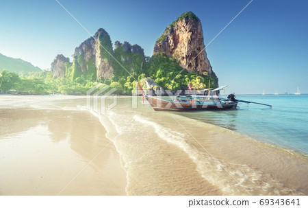 boats on Railay beach in Krabi Thailand boats on Railay beach in Krabi Thailand 69343641