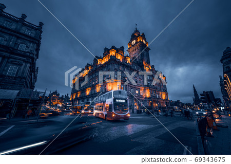 Streets of Edinburgh, Scotland, at night, UK 69343675