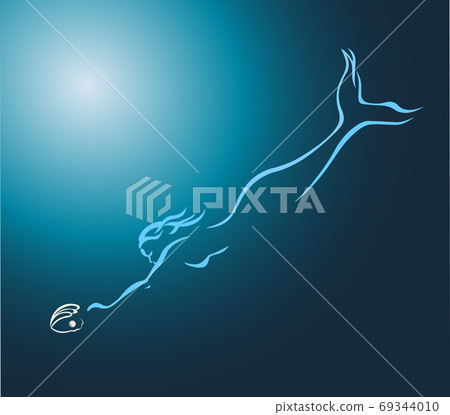 Mermaid swimming to pearl in the shell. Mermaid swimming to pearl in the shell. 69344010