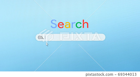 Internet search bar in browser on computer monitor screen with LCD pixels 69344013